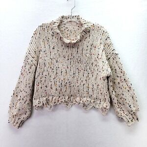 SHEIN Confetti Knit Sweater Womens One Size‎ Cropped Distressed Hem Pullover